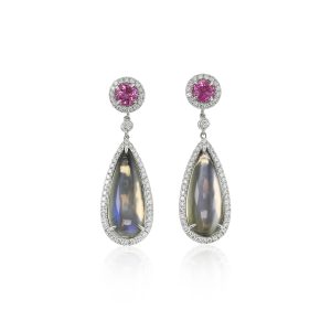 Pink Sapphire & Moonstone Drop Earrings