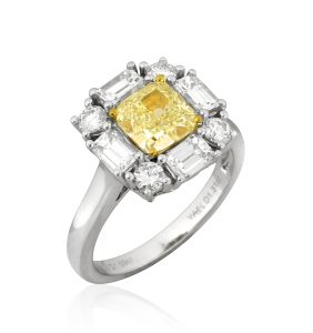 Yellow Diamond and Baguette Diamond Ring