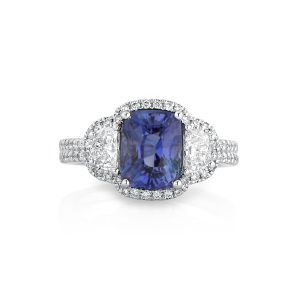 Blue Sapphire & Halfmoon Diamond Ring