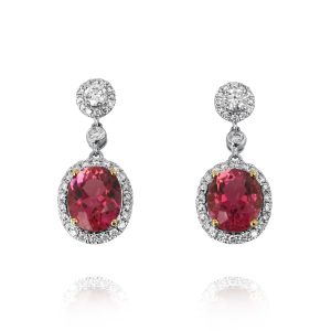 Pink Tourmaline Double Halo Earrings