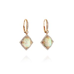 Ornate White Opal and Diamond Earrings