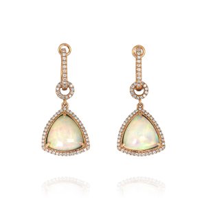 Trilliant White Opal and Diamond Dangle Earrings