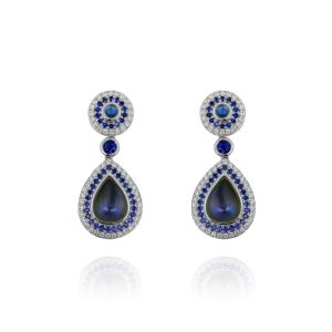 Pear Moonstone & Sapphire Earrings