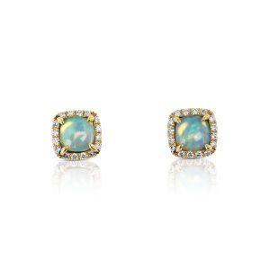 White Opal and Diamond Stud Earrings