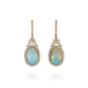 Ornate White Opal and Diamond Earrings