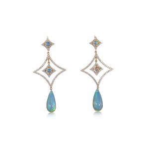 White Opal and Diamond Drop Earrings