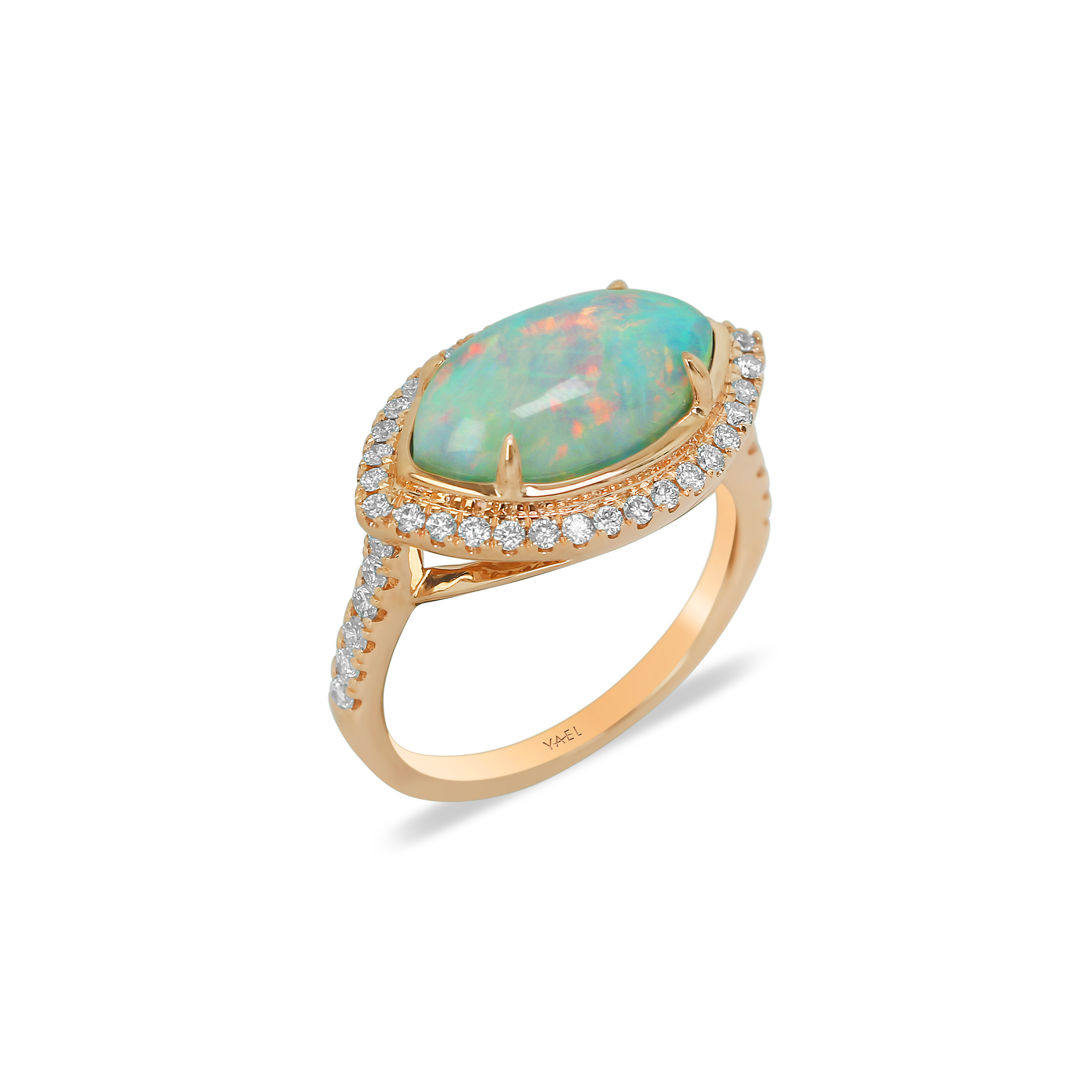 Marquise White Opal and Diamond Ring