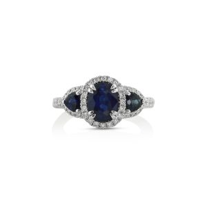 Three-Stone Blue Sapphire & Diamond Ring