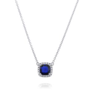 Petite Blue Sapphire Halo Pendant