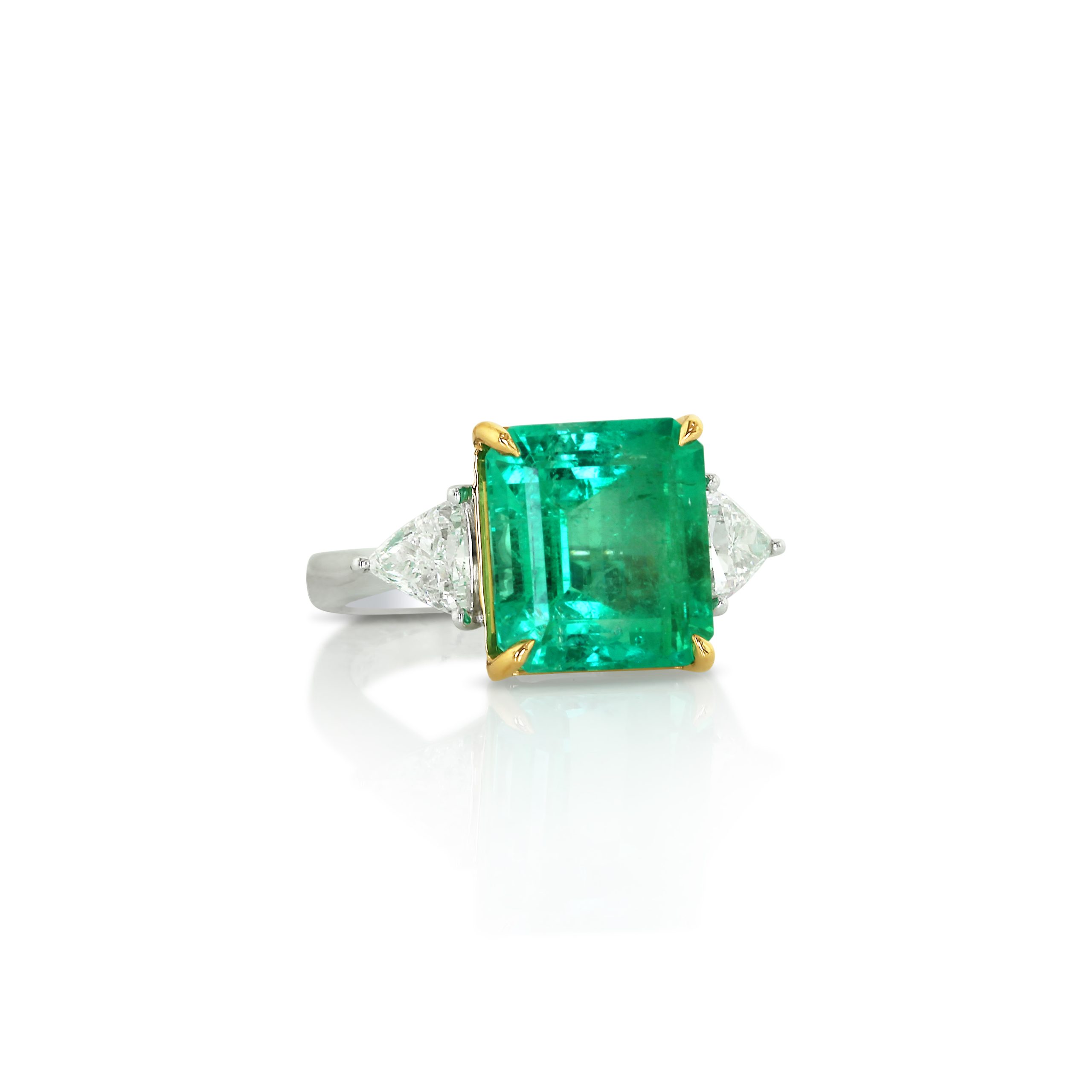 Emerald Cut Emerald and Trillion Diamond Ring - Image 2