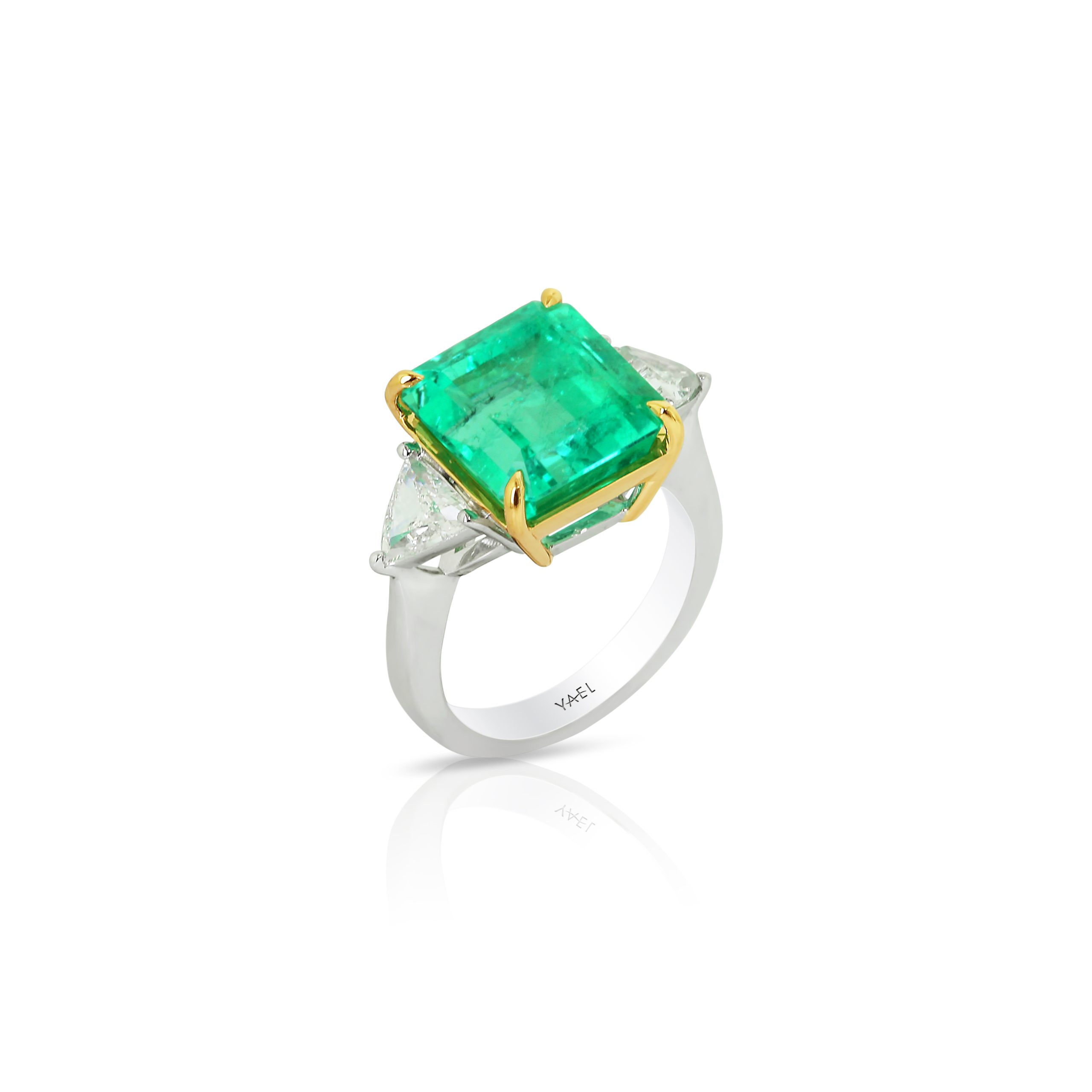 Emerald Cut Emerald and Trillion Diamond Ring - Image 3