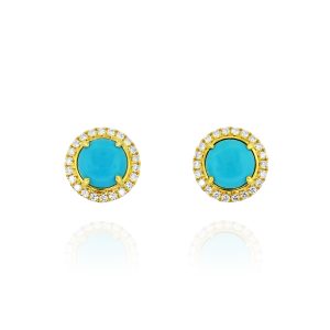 Turquoise and Diamond Halo Stud Earrings