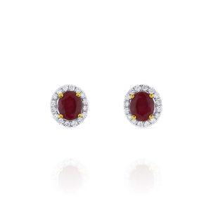 Classic Oval Ruby Halo Studs