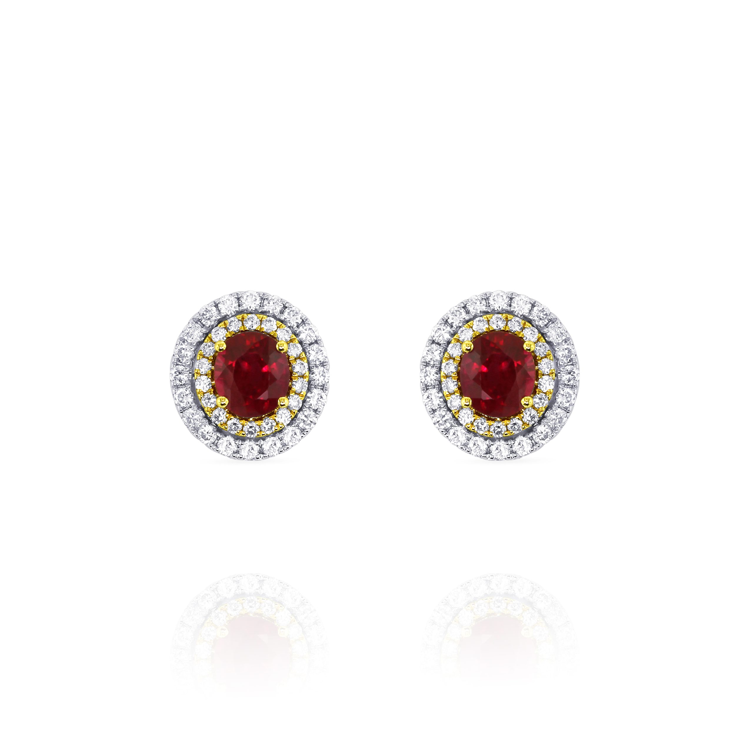 Oval Ruby and Yellow Diamond Halo Earrings