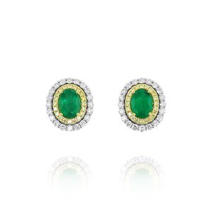 Emerald and Diamond Halo Earrings