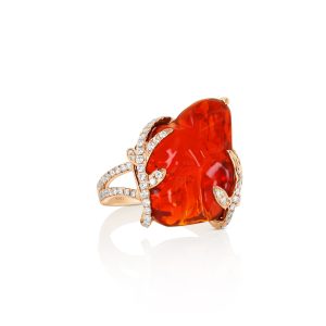 Free-Form Fire Opal and Diamond Statement Ring