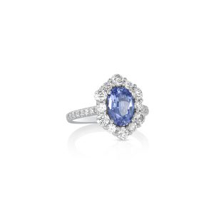 Oval Blue Sapphire Halo Ring