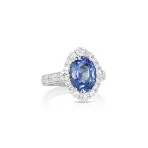 Platinum Blue Sapphire and Diamond Halo Ring