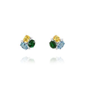 Yellow Sapphire, Aquamarine & Garnet Earrings