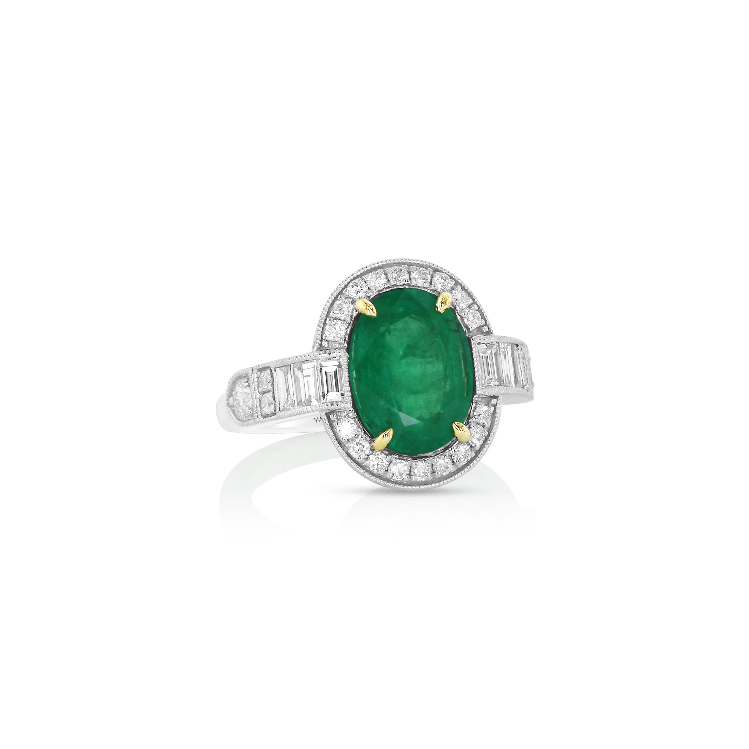 Oval Emerald and Diamond Baguette Ring - Image 2