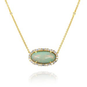 Oval White Opal and Diamond Necklace