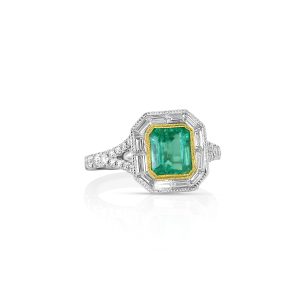 Emerald and Diamond Art Deco Ring