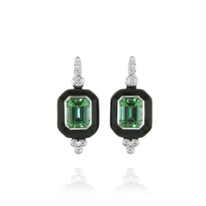Green Tourmaline Black Enamel Drop Earrings