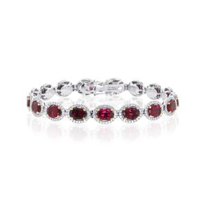 Rubellite Tourmaline and Diamond Line Bracelet