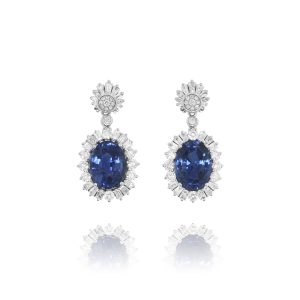 Cornflower Blue Sapphire & Diamond Drop Earrings