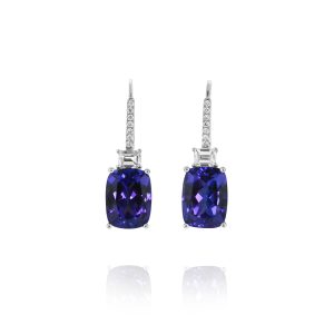 Cushion Tanzanite & Diamond Drop Earrings