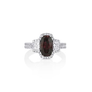Garnet and Trap Diamond Halo Ring