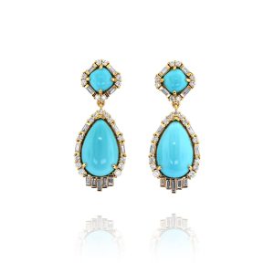 Cushion & Pear Turquoise Diamond Earrings