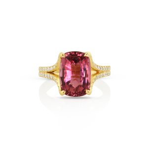 Cushion Pink Tourmaline Diamond Ring