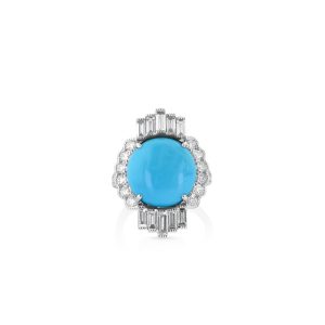 Turquoise and Baguette Diamond Cocktail Ring
