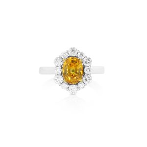Yellow Sapphire and Diamond Halo Ring
