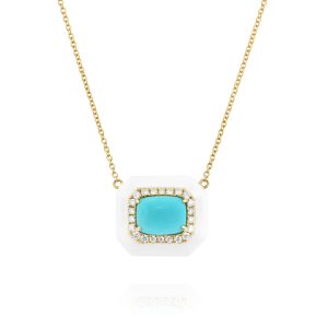 Turquoise White Enamel Pendant Necklace