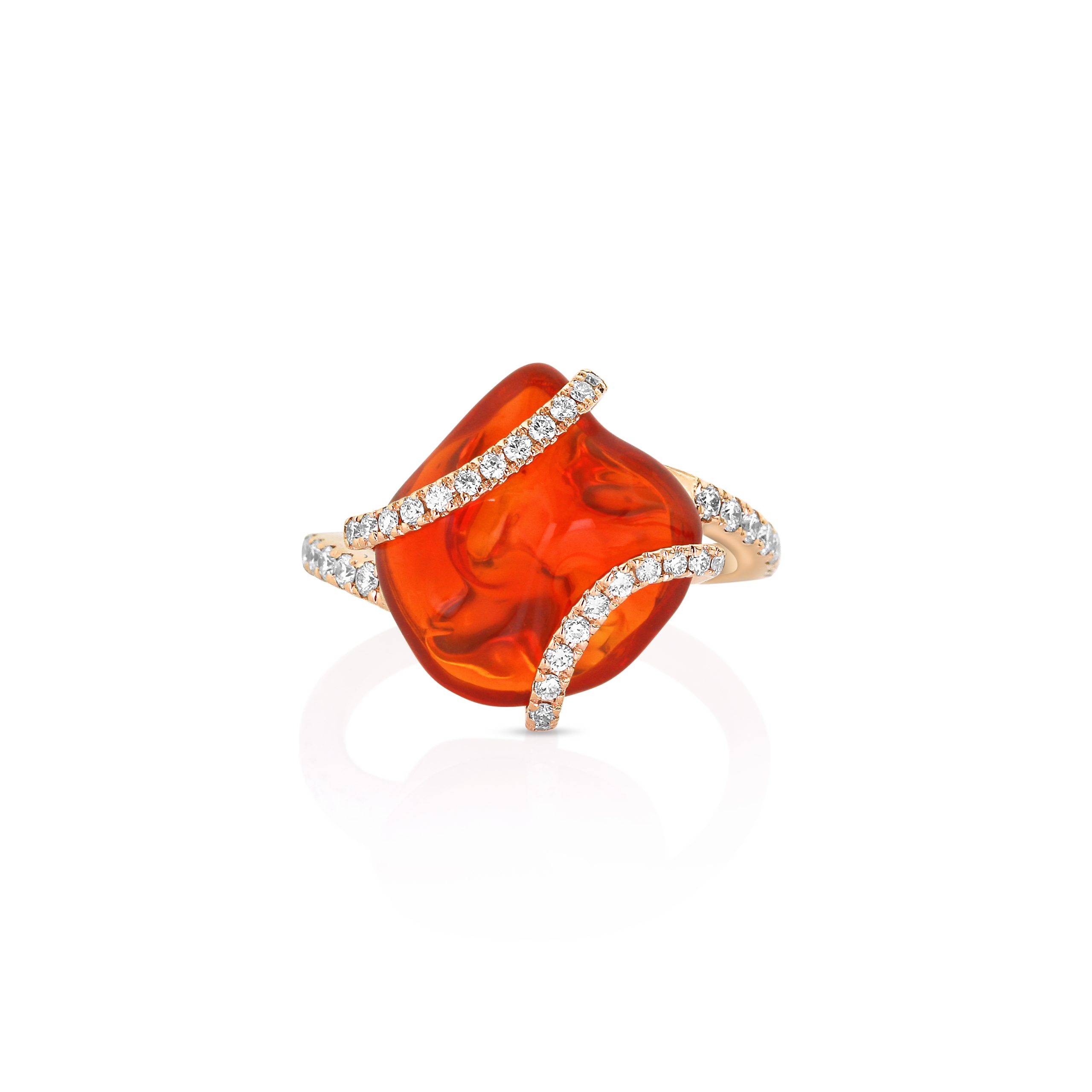 Free-Shape Fire Opal and Diamond Ring - Image 2