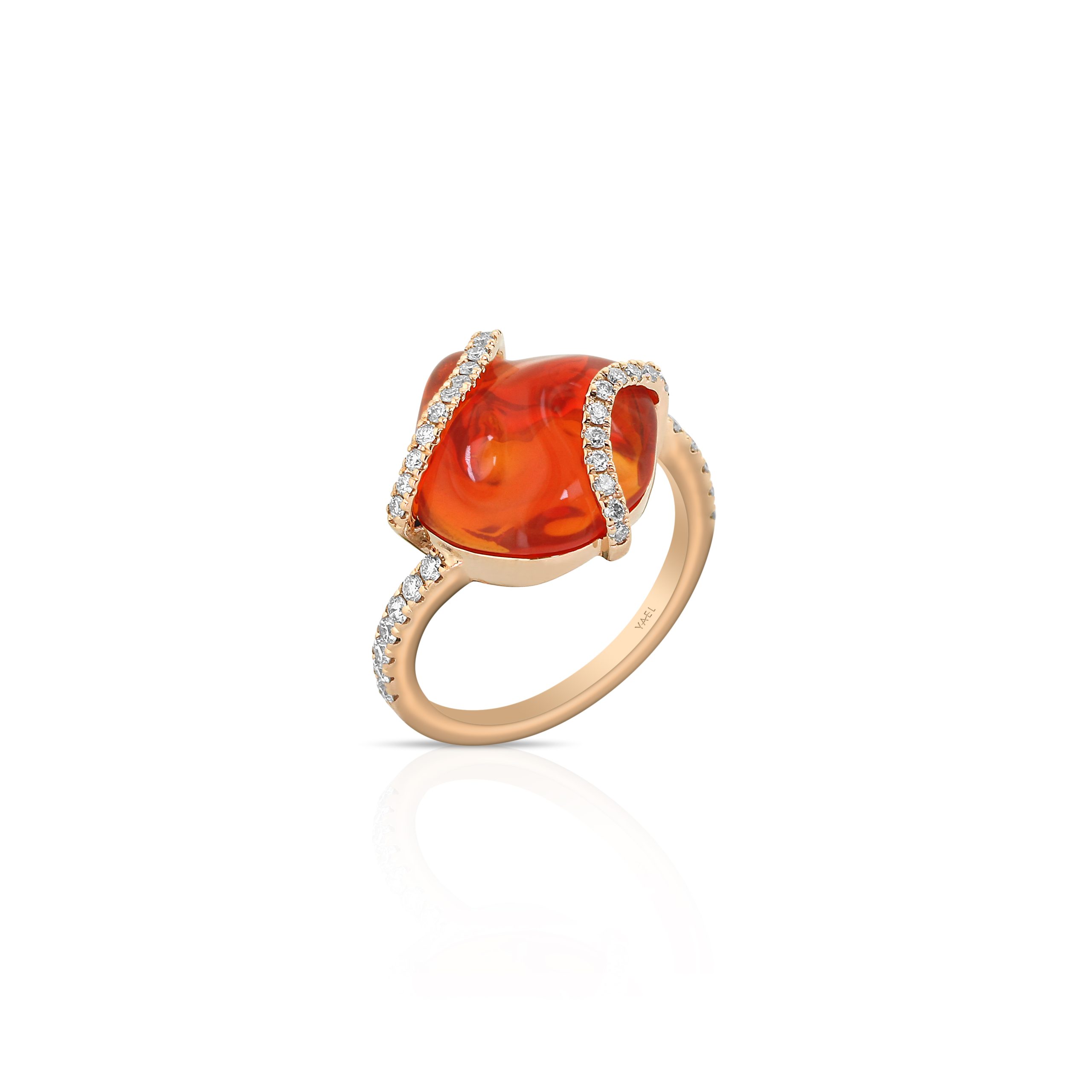 Free-Shape Fire Opal and Diamond Ring