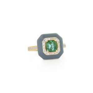 Green Tourmaline Grey Enamel Ring