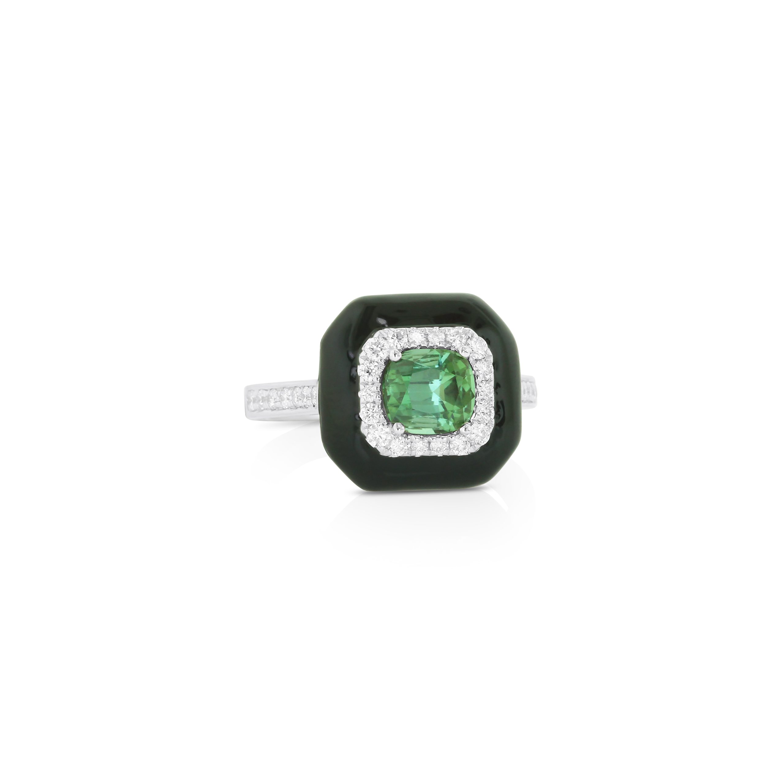 Green Tourmaline Black Enamel Ring - Image 2