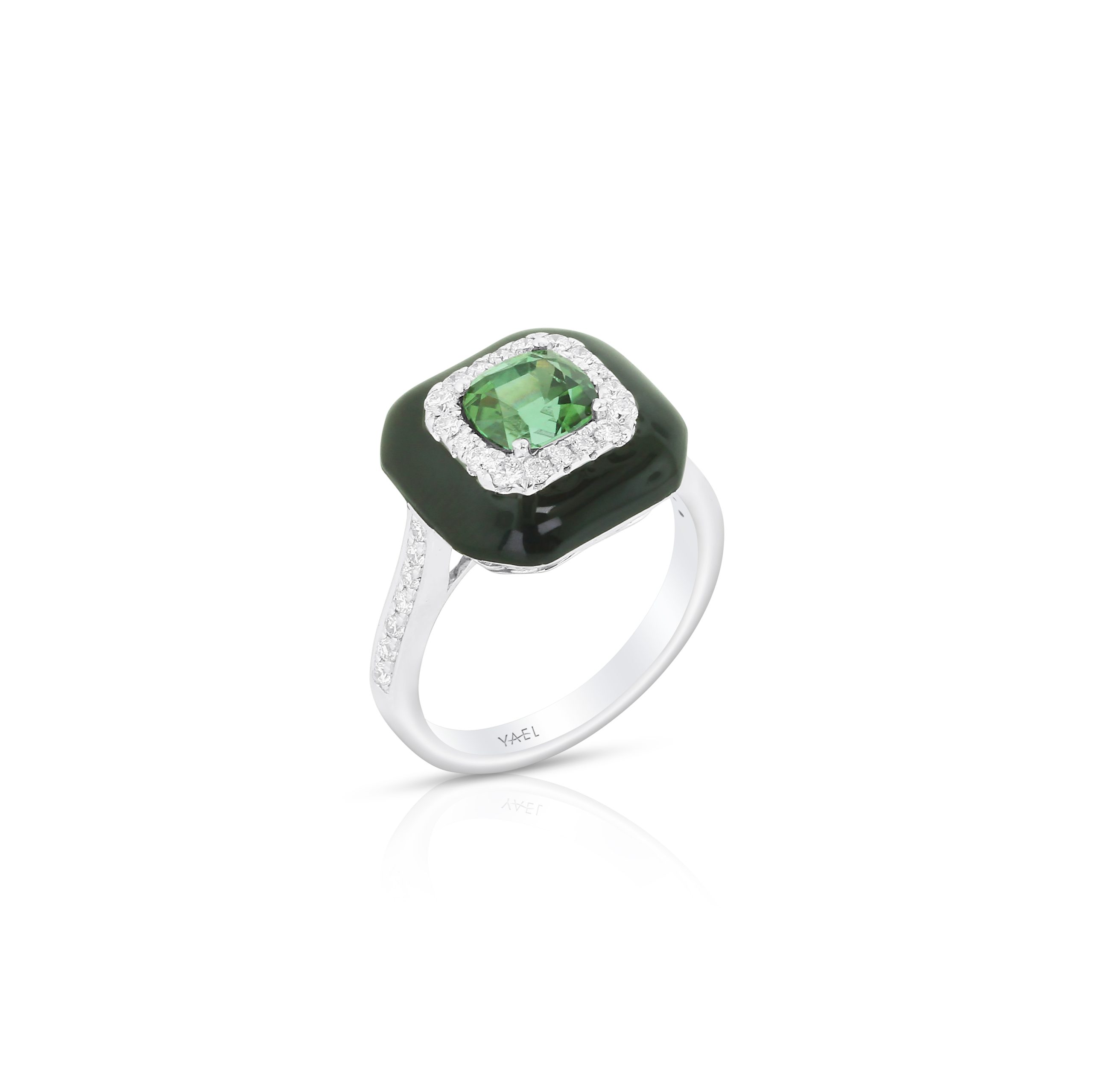 Green Tourmaline Black Enamel Ring - Image 3