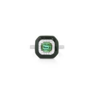 Green Tourmaline Black Enamel Ring