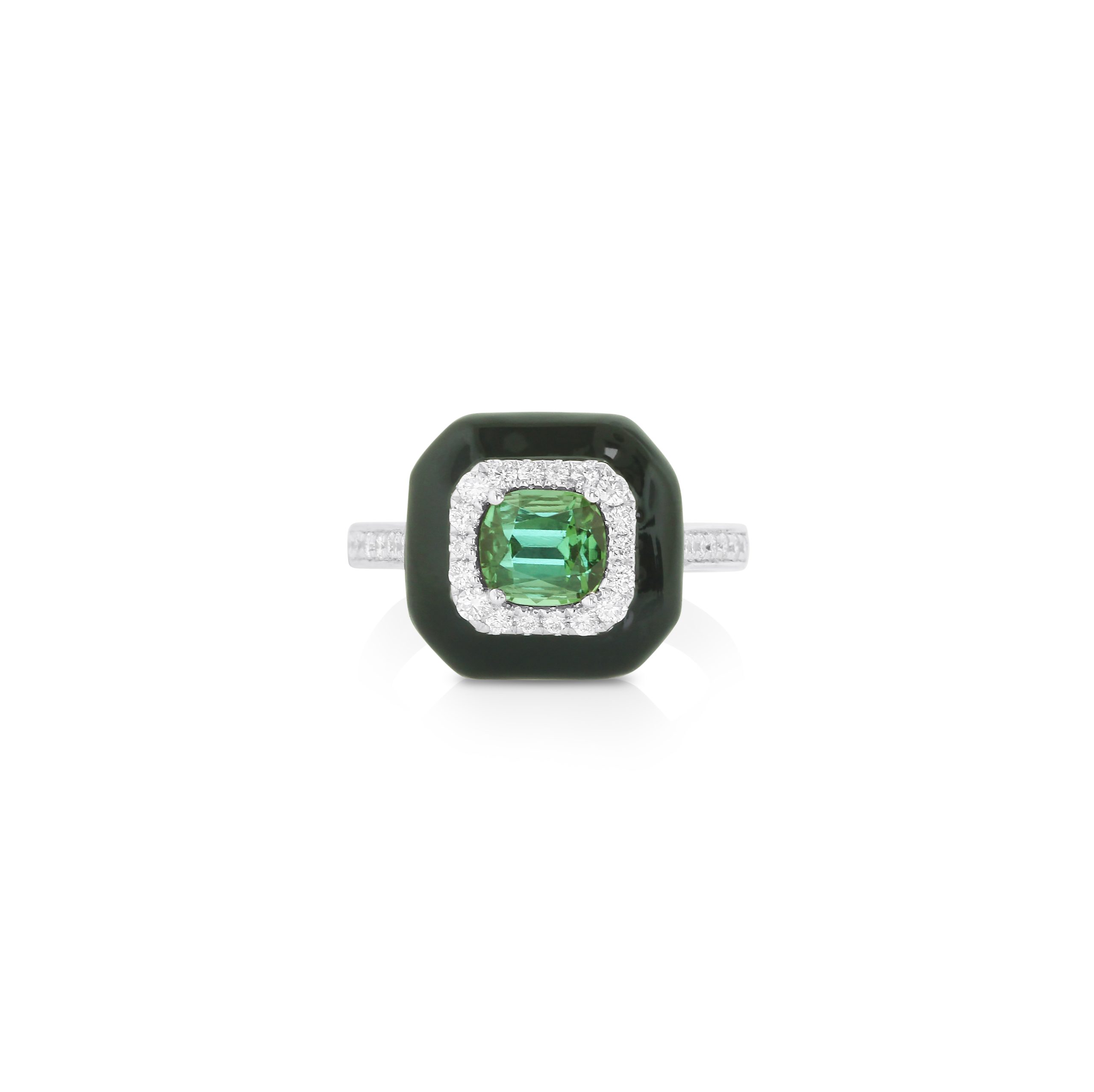 Green Tourmaline Black Enamel Ring
