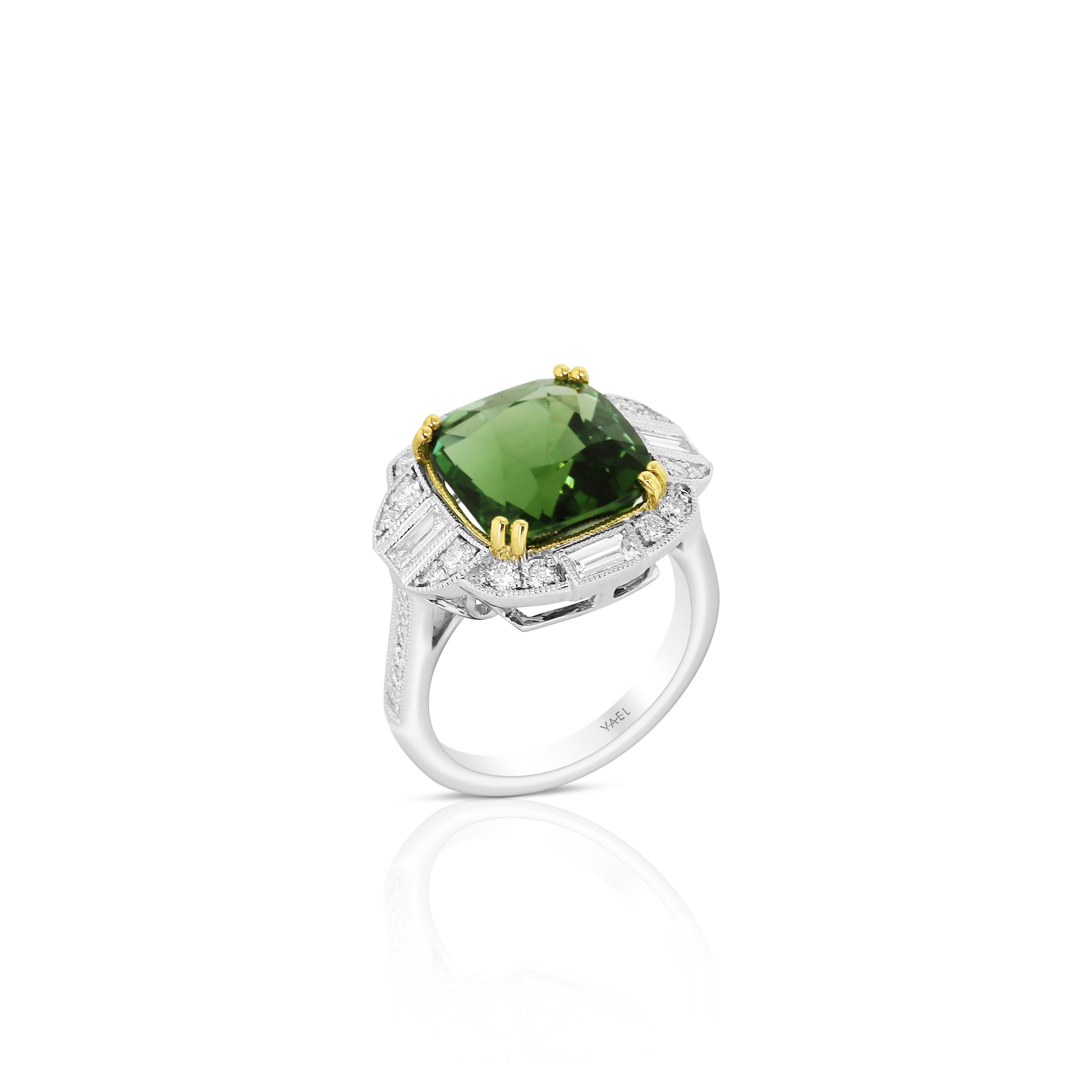 Green Tourmaline and Diamond Art Deco Ring - Image 2