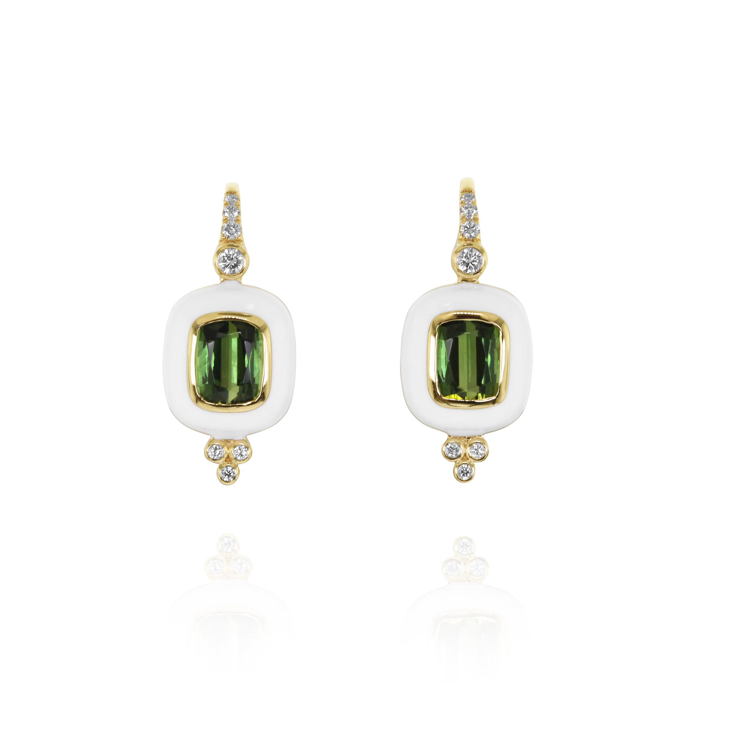 Green Tourmaline White Enamel Drop Earrings - Image 2