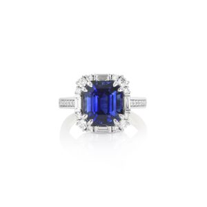 Platinum Emerald-Cut Blue Sapphire Ring