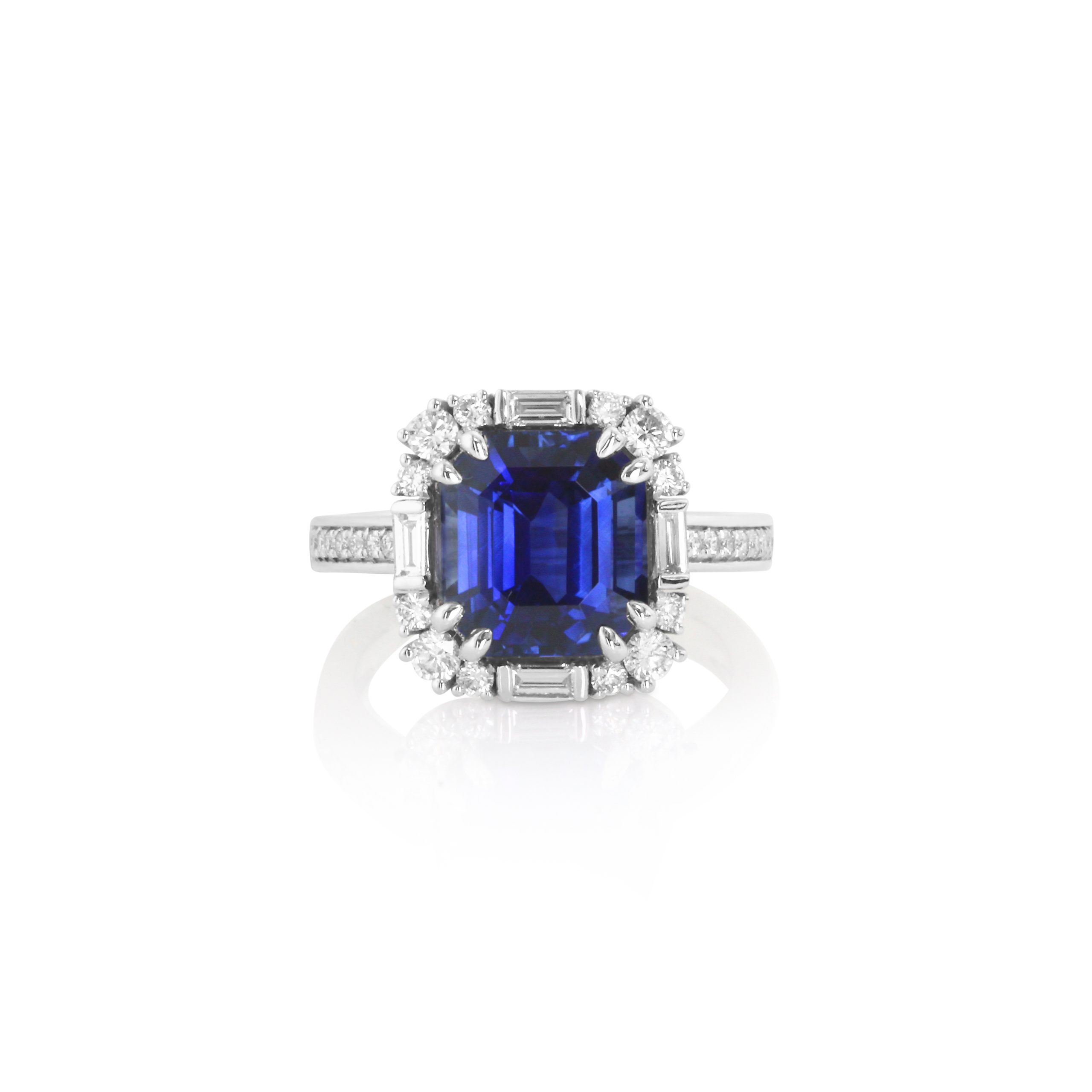 Platinum Emerald-Cut Blue Sapphire Ring