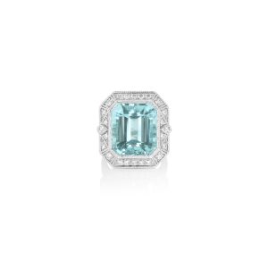 Emerald-Cut Aquamarine and Diamond Ring