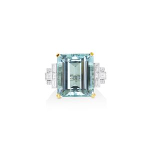 Emerald-Cut Aquamarine and Diamond Ring