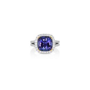 Cushion Tanzanite & Diamond Halo Ring